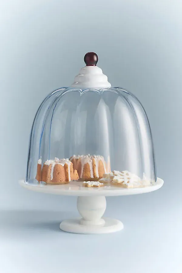 Gillian Glass Cake Stand with Dome - Blue, Glass by Anthropologie
