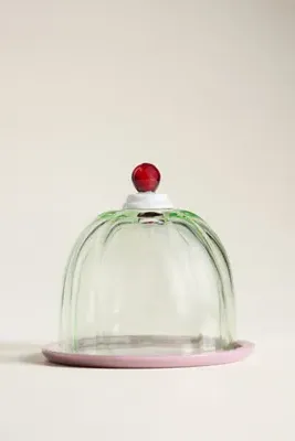 Gillian Glass Cake Stand with Dome - Green, Glass by Anthropologie, image 2