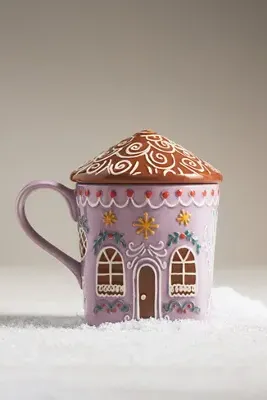 Gingerbread House Stoneware Mug - Pink by Anthropologie, image 2