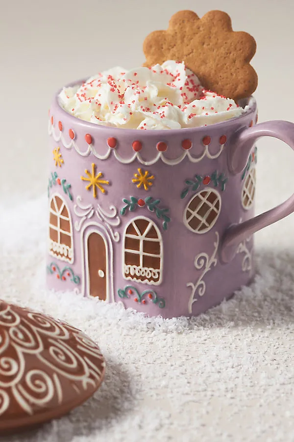 Gingerbread House Stoneware Mug - Pink by Anthropologie