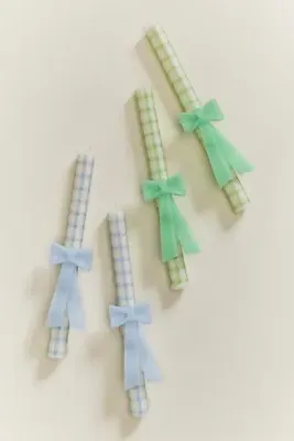 Gingham Bow Taper Candles Set of 2 - Green, Cotton product