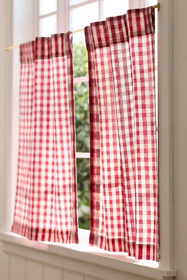 Gingham Cafe Curtain Set of 2 - Red, Cotton-Linen product