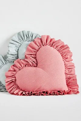 Gingham Cotton Ruffle Heart Cushion - Blue product