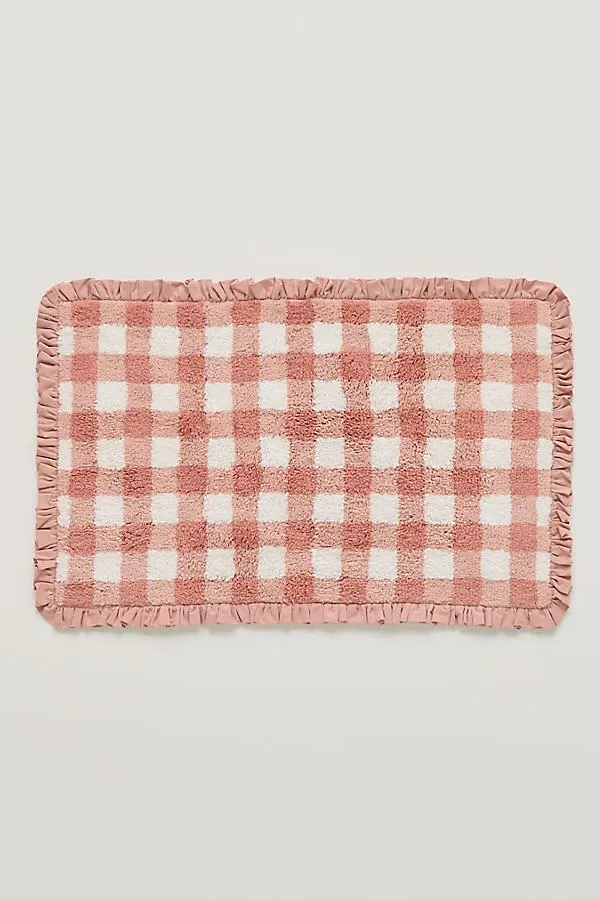 Gingham Cotton Tufted Bath Mat - Pink by Anthropologie