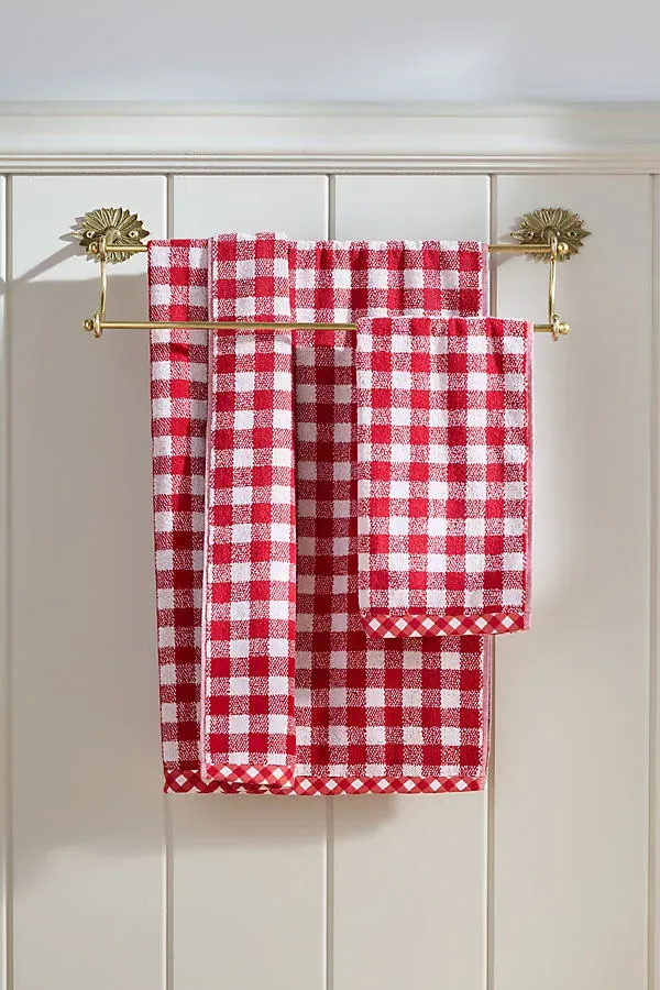 Gingham Cotton Woven Towel Collection - Red, Cotton by Anthropologie