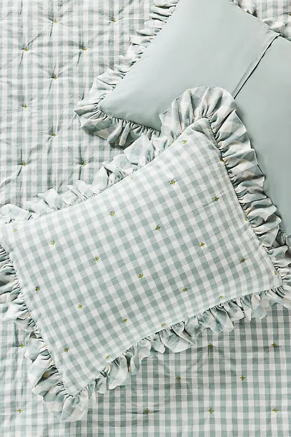 Gingham Ruffle Pillowcases Set of 2 - Blue, Cotton product