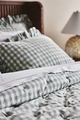 Gingham Ruffle Quilt - Blue, Cotton product