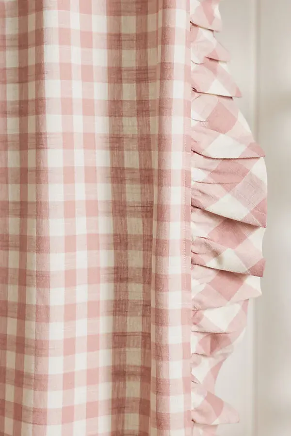 Gingham Ruffle Shower Curtain - Purple, Cotton by Anthropologie, image 2