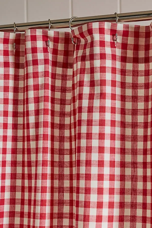 Gingham Ruffle Shower Curtain - Red, Cotton by Anthropologie, image 2