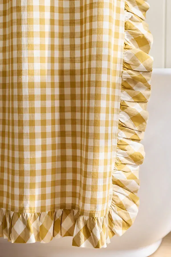 Gingham Ruffle Shower Curtain - Yellow, Cotton by Anthropologie, image 2