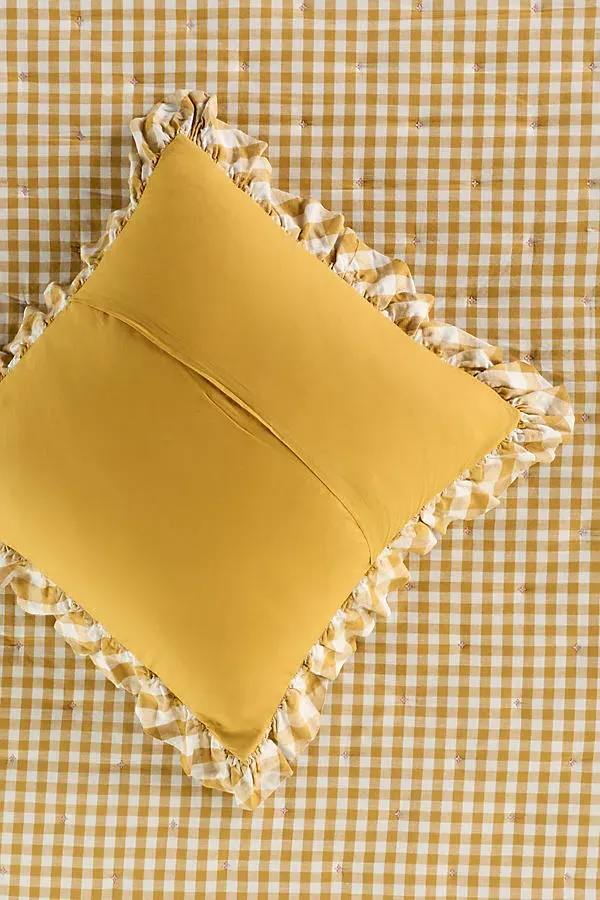 Gingham Ruffle Yarn-Dyed Cotton Euro Sham - Yellow by Anthropologie, image 2