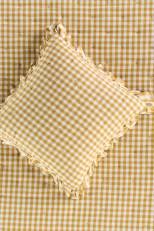Gingham Ruffle Yarn-Dyed Cotton Euro Sham - Yellow by Anthropologie