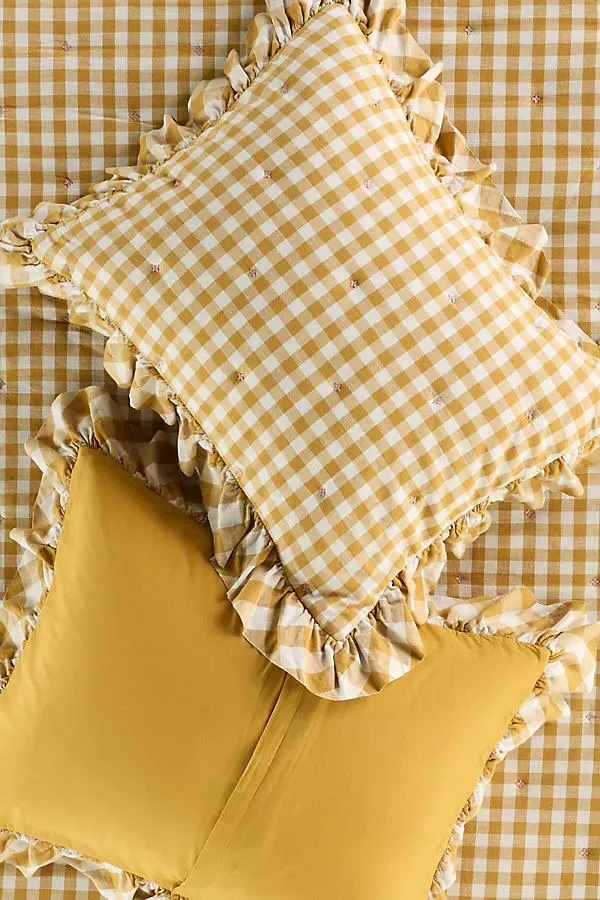 Gingham Ruffle Yarn-Dyed Cotton Shams Set of 2 - Yellow by Anthropologie