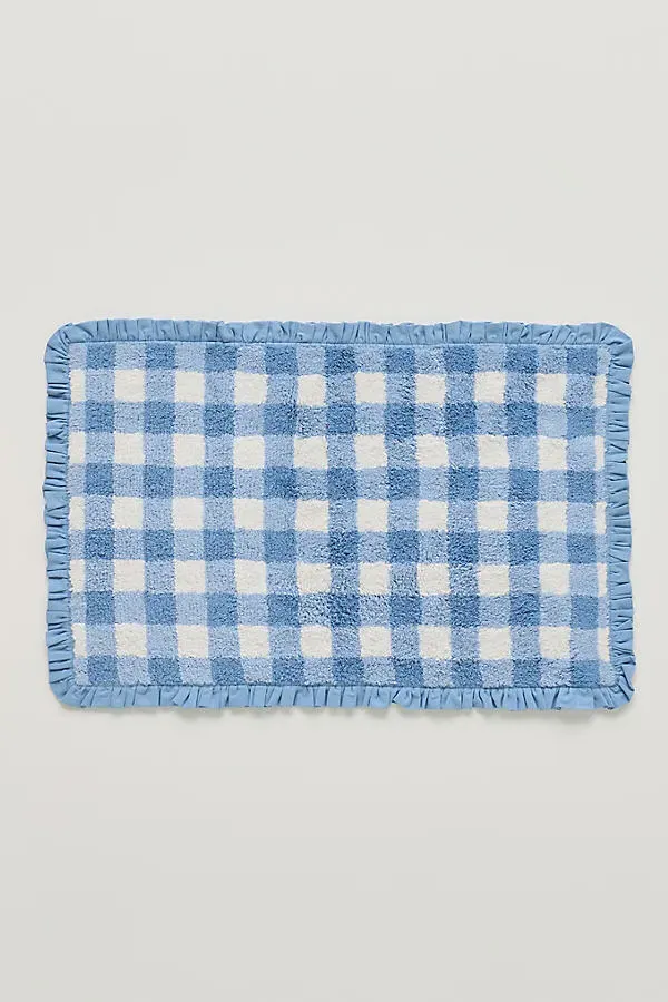 Gingham Tufted Bath Mat - Blue, Cotton by Anthropologie