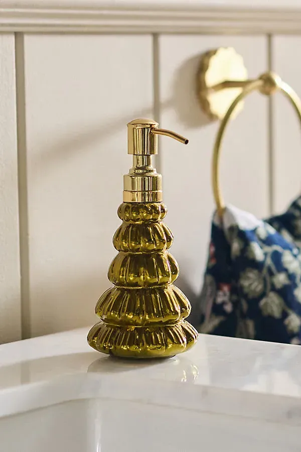 Glass Christmas Tree Soap Pump - Green by Anthropologie