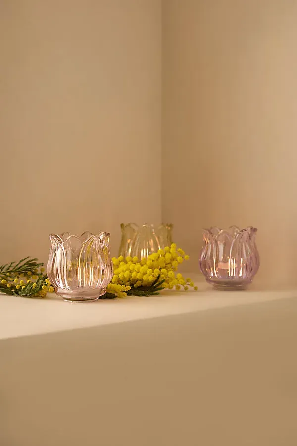Glass Flower Tealight Holder - Yellow product