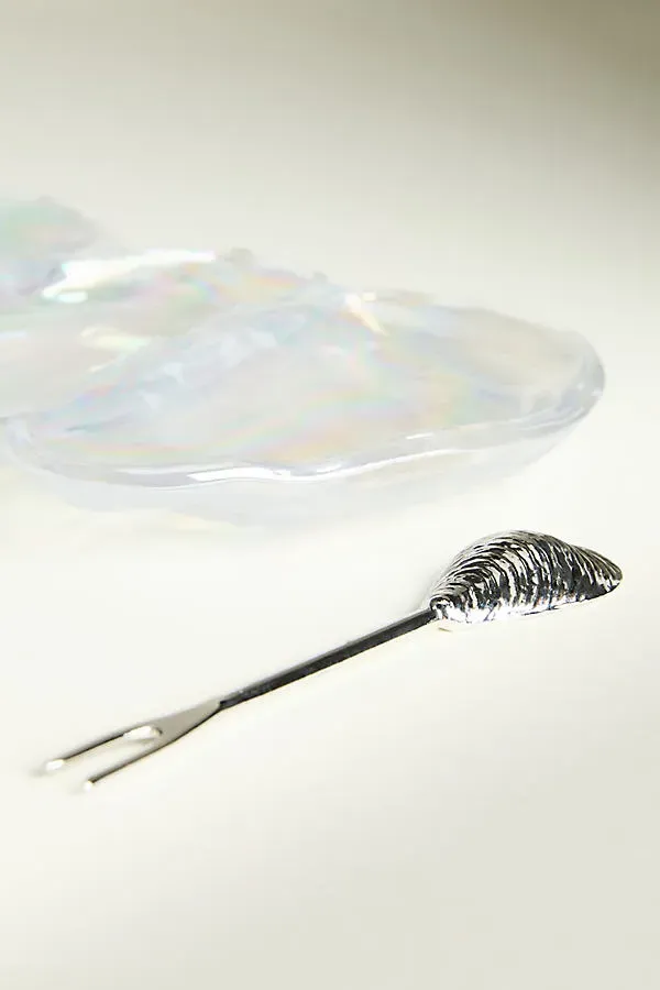 Glass Lustered Oyster Dish with Spoon product