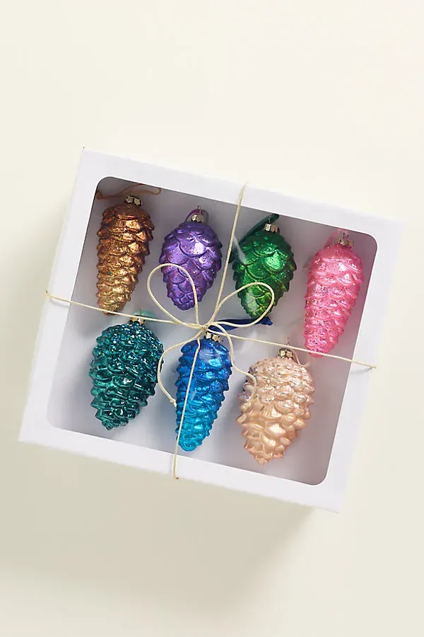 Glass Pinecone Ornament Set of 7 - Pink by Anthropologie, alternate view