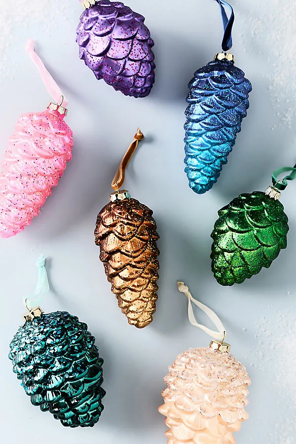 Glass Pinecone Ornament Set of 7 - Pink by Anthropologie