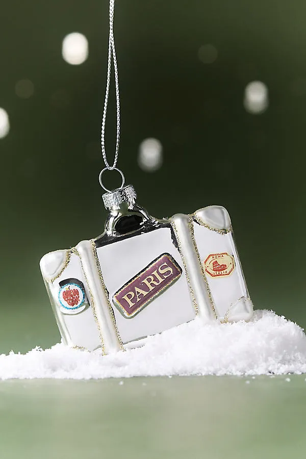 Glass Suitcase Ornament - Silver by Anthropologie