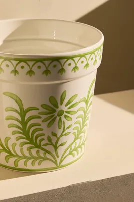Glazed Floral Small Ceramic Planter - Green, Dolomite product