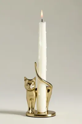 Gold Cat Candleholder - Gold, Aluminum product