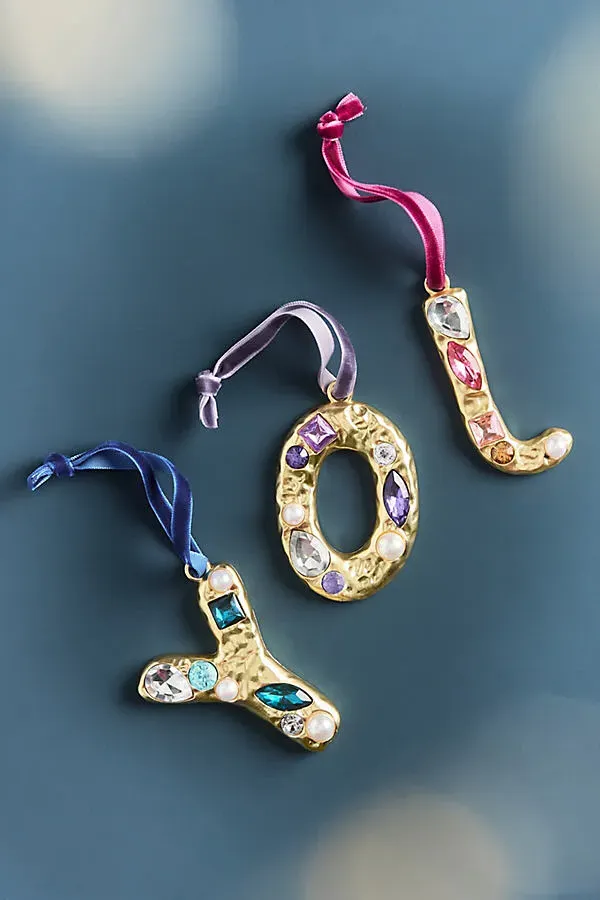 Gold Jeweled Monogram Ornament - Gold, Resin by Anthropologie, alternate view