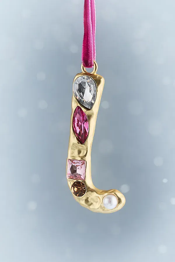 Gold Jeweled Monogram Ornament - Gold, Resin by Anthropologie