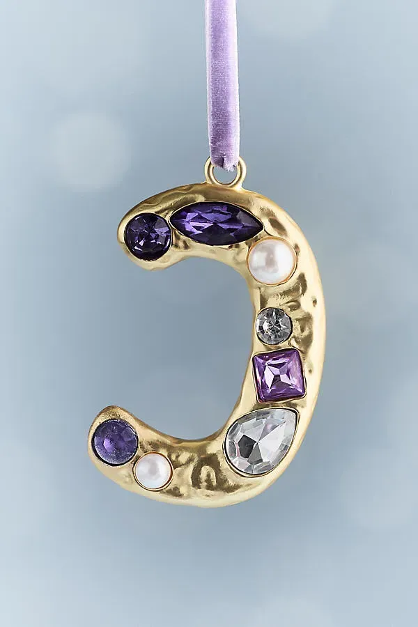 Gold Jeweled Monogram Ornament - Gold, Resin by Anthropologie