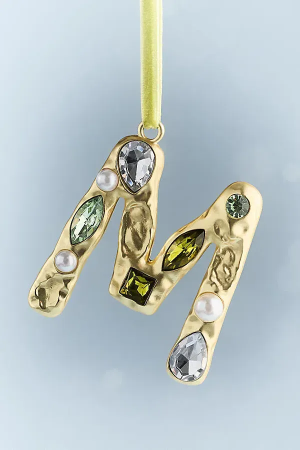 Gold Jeweled Monogram Ornament - Gold, Resin by Anthropologie