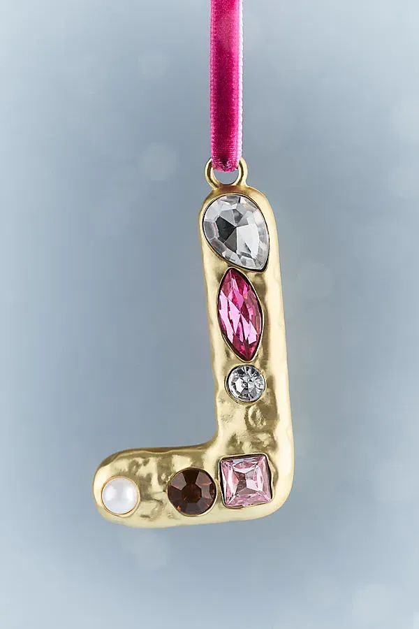 Gold Jeweled Monogram Ornament - Gold, Resin by Anthropologie