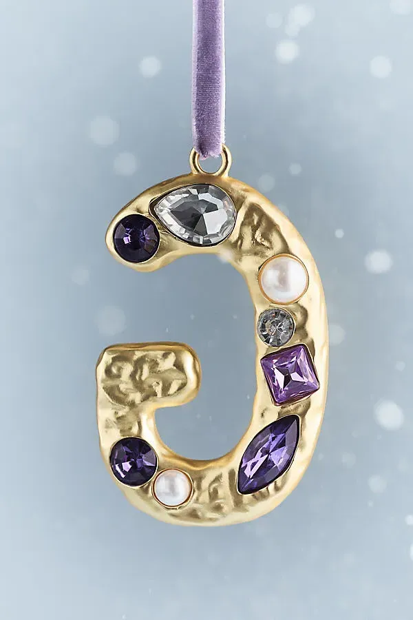 Gold Jeweled Monogram Ornament - Gold, Resin by Anthropologie