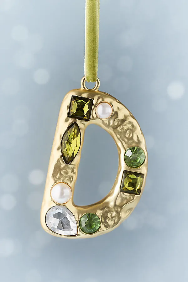 Gold Jeweled Monogram Ornament - Gold, Resin by Anthropologie