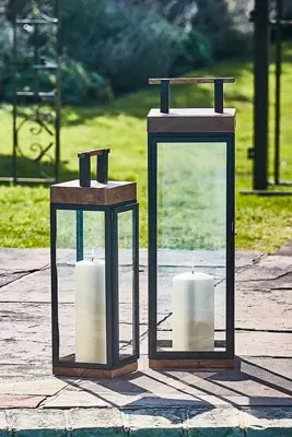 Grace Small Lantern - Black, Acacia Wood product