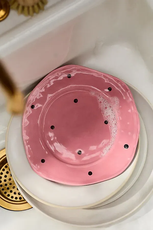 Greta Polka Dot Dessert Plate - Pink, Stoneware by Anthropologie