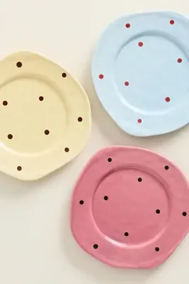 Greta Polka Dot Dessert Plate - Yellow, Stoneware by Anthropologie, image 2