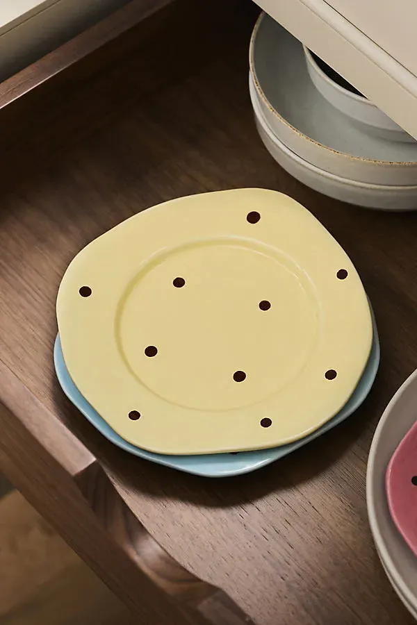 Greta Polka Dot Dessert Plate - Yellow, Stoneware by Anthropologie