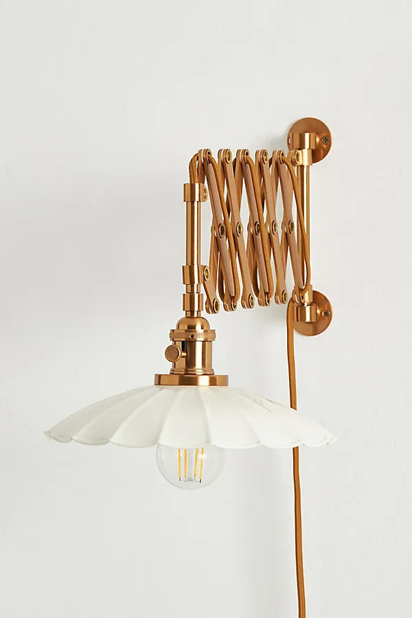 Greta Scalloped Accordion Plug-In Sconce Wall Light - Beige by Anthropologie