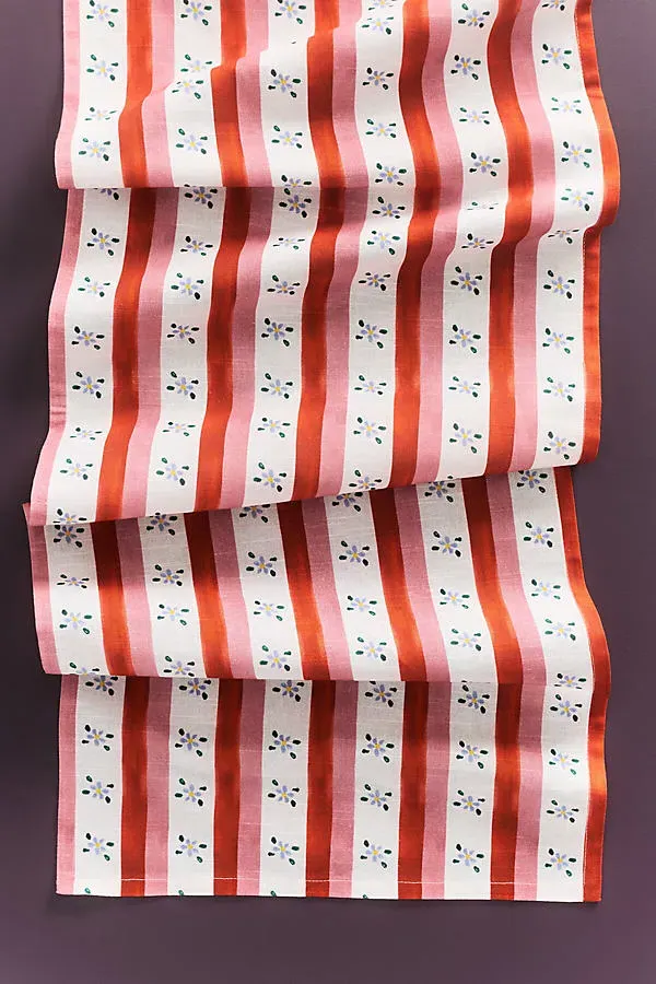 Halisa Printed Table Runner - Red, Cotton/Linen by Anthropologie