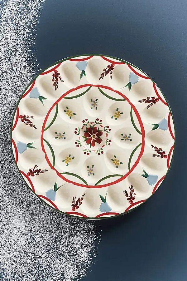 Halisa Stoneware Deviled Egg Platter - Pink by Anthropologie