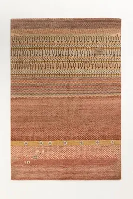 Hand-Knotted Abstract Stripe Wool Rug - Gold product