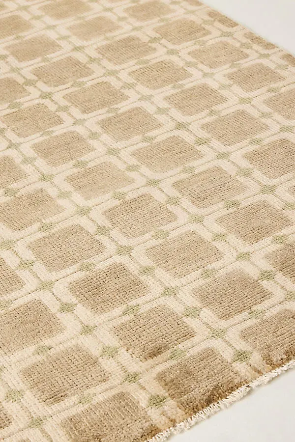 Hand-Knotted Geometric Wool Rug 2.5x9 - Beige by Anthropologie, image 2