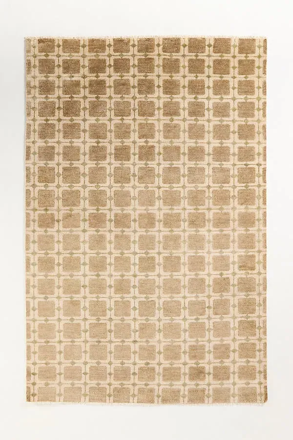 Hand-Knotted Geometric Wool Rug 2.5x9 - Beige by Anthropologie