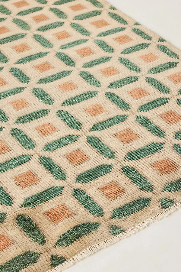 Hand-Knotted Geometric Wool Rug 2.5x9 - Green product