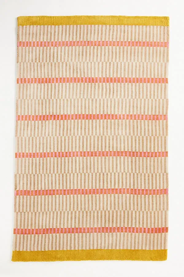 Hand-Loomed Geometric Striped Rug - Beige, Wool & Jute by Anthropologie