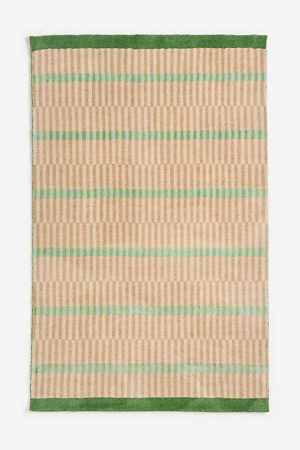 Hand-Loomed Geometric Striped Rug - Blue, Wool & Jute by Anthropologie