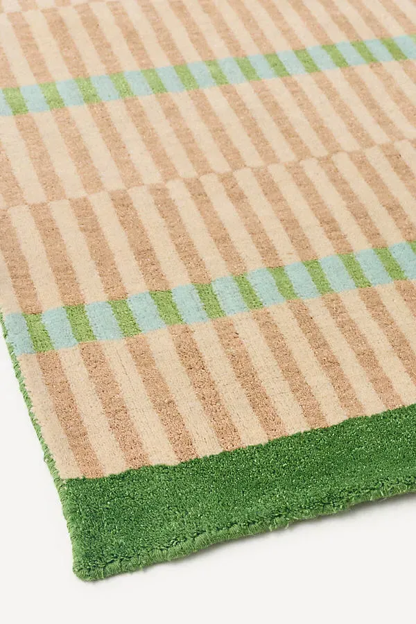 Hand-Loomed Geometric Striped Rug - Blue, Wool & Jute by Anthropologie, image 2