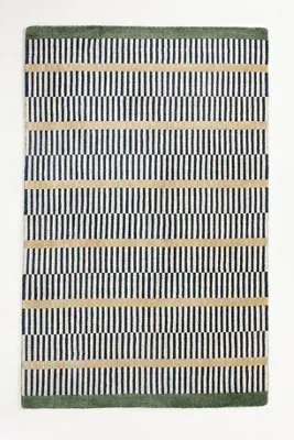 Hand-Loomed Geometric Striped Rug - Blue, Wool & Jute product