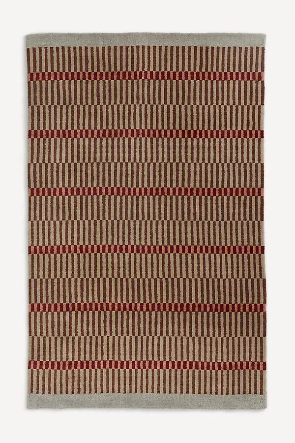 Hand-Loomed Geometric Striped Rug - Brown, Wool & Jute by Anthropologie