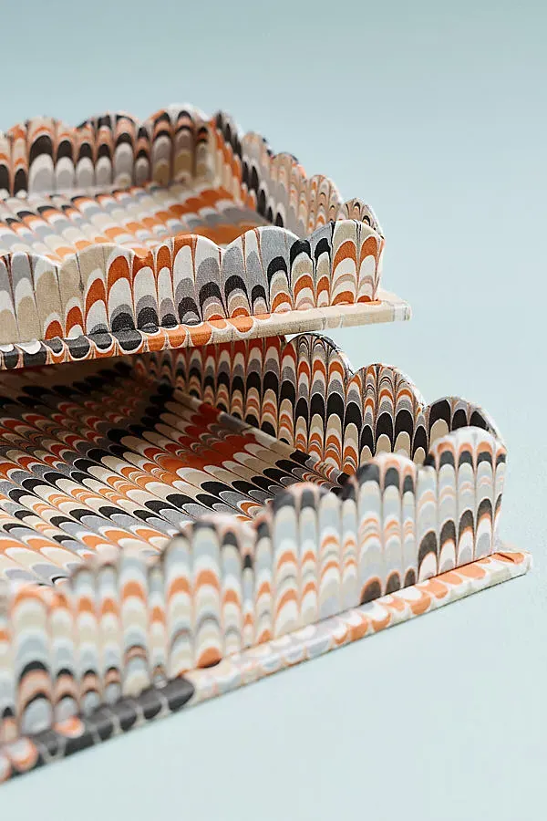 Hand Marbled Trays Set of 2 - Orange, Recycled Paper product